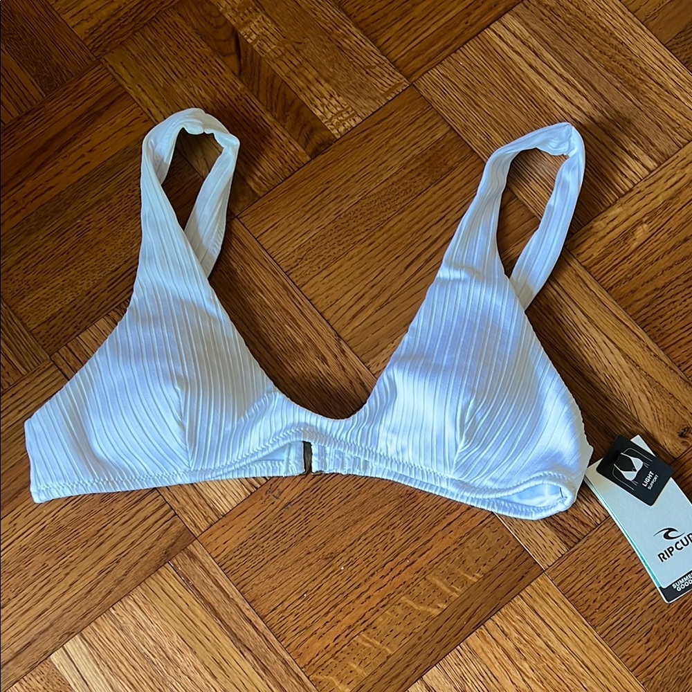 Rip Curl Premium Surf White Ribbed Bra with Wide Straps
